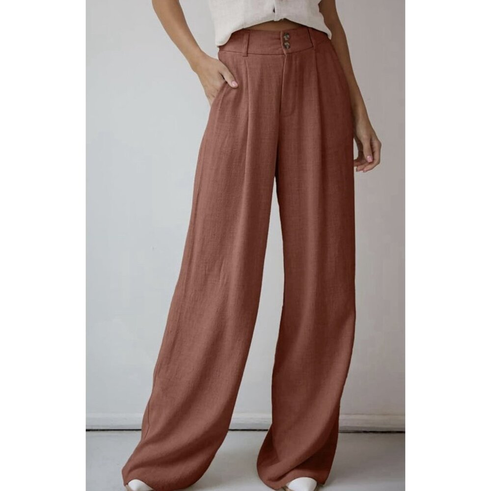 Dokotoo Women’s Linen Pants Casual Loose Wide Leg 2XL Size High Waist Zipper - Picture 1 of 13